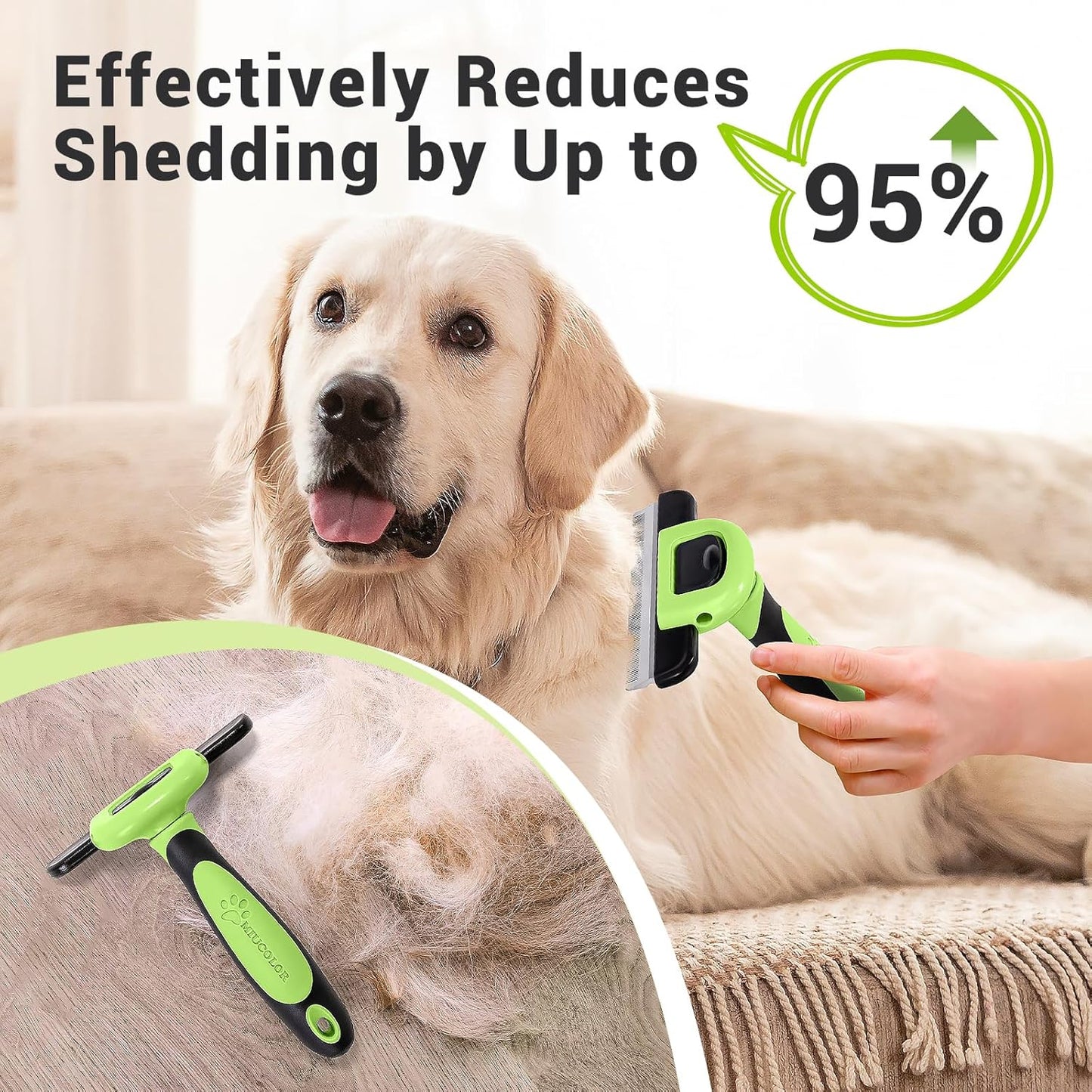 MIU COLOR Pet Grooming Brush, Deshedding Tool for Dogs & Cats, Effectively Reduces Shedding by up to 95% for Short Medium and Long Pet Hair