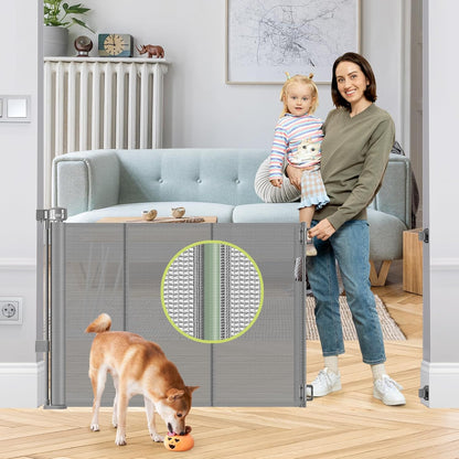Reinforced 80 Inch Retractable Baby Gate Extra Wide Baby Gate for Wide Openings, Indoor/Outdoor Retractable Dog Gate for Doorway, Mesh Dog Gate Indoor Prevent Babies/Pets from Crawling Under, Black