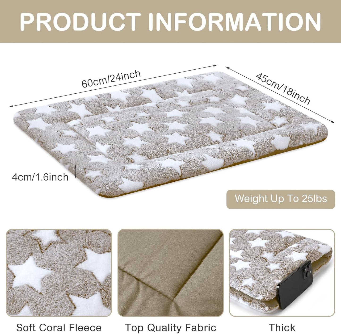 VitalCozy 4 Pcs Dog Crate Pads, Ultra Soft Warm Washable Anti-Slip Kennel Bed Mat for Pets, Reversible, Replaceable, Cage Liner for Small Medium Large Dogs and Cats (18 x 24 x 1.6 Inch,Star,Gray)