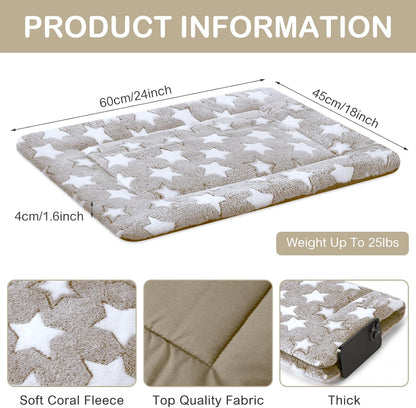 VitalCozy 4 Pcs Dog Crate Pads, Ultra Soft Warm Washable Anti-Slip Kennel Bed Mat for Pets, Reversible, Replaceable, Cage Liner for Small Medium Large Dogs and Cats (18 x 24 x 1.6 Inch,Star,Gray)