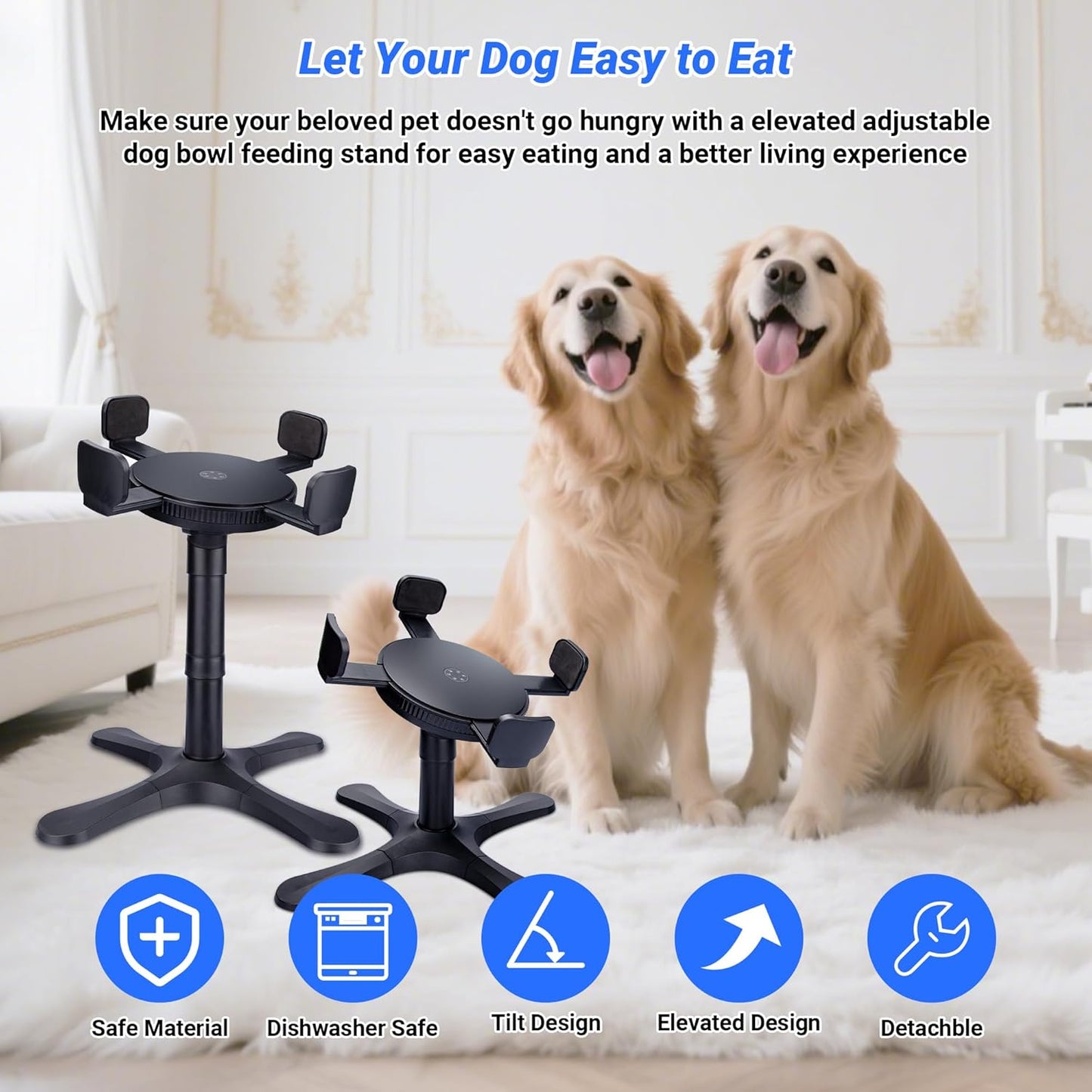 Dog Bowls Elevated Adjustable Stand, Raised Bowl with 3 Heights & Tilted Feeding Stand, Compatible with Various Bowls, for Medium & Large Breeds (1 Pack) Black
