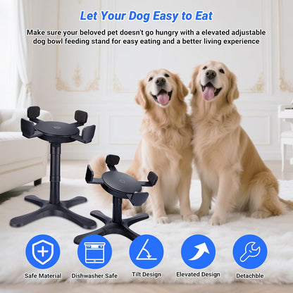 Dog Bowls Elevated Adjustable Stand, Raised Bowl with 3 Heights & Tilted Feeding Stand, Compatible with Various Bowls, for Medium & Large Breeds (1 Pack) Black