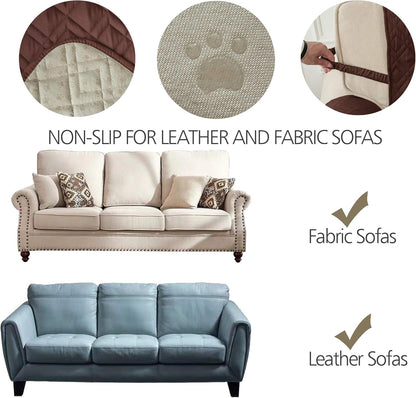 Ameritex Couch Sofa Slipcover 100% Waterproof Nonslip Quilted Furniture Protector for Dogs, Children, Pets, Machine Washable (Beige, 68")