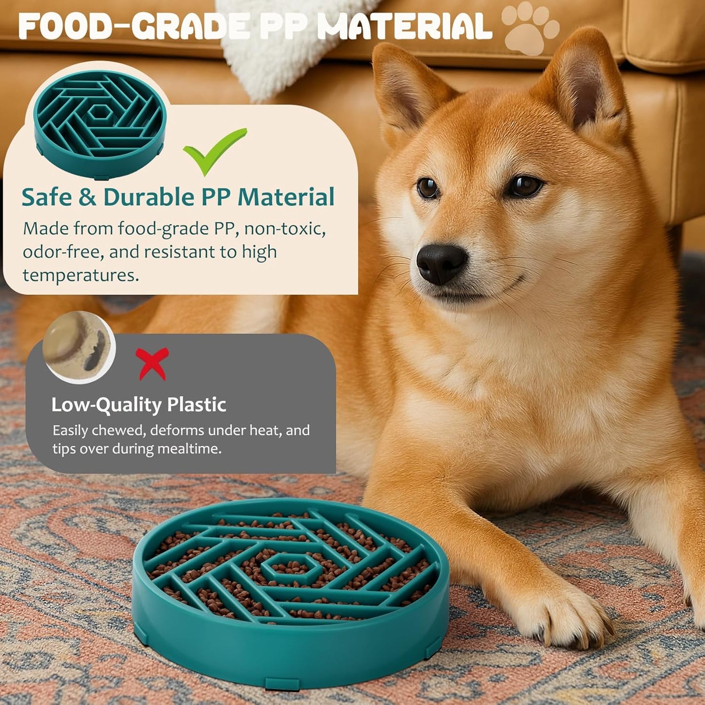 WHIPPY Slow Feeder Dog Bowl, Puzzle Maze Design to Slow Down Eating, 3-Cup Capacity, Anti-Gulping Food Bowl for Medium & Large Dogs,Black