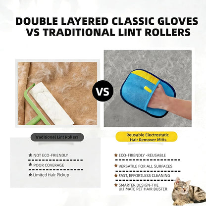 2-Pack Pet Hair Removal Gloves for Cats & Dogs, Reusable Electrostatic Pet Hair Remover Gloves for Furniture, Couch, Clothing & Car Seats