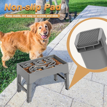 Elevated Slow Feeder Dog Bowls, 9 Cups Raised Dog Slow Feeder Bowls Large Breed with 4 Adjustable Heights Pet Food bowl Stand, Non Slip Anti Gulping sow eating dog bowl for Medium & Large Breed
