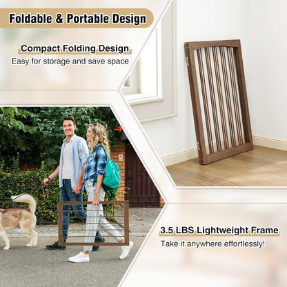 PETSITE 3-Panel Foldable Dog Gate Indoor, 30 Inch Height Wooden Freestanding Pet Fence for Stairs, Hallways, and Doorways, Ideal for Small Sized Pets (Grey)