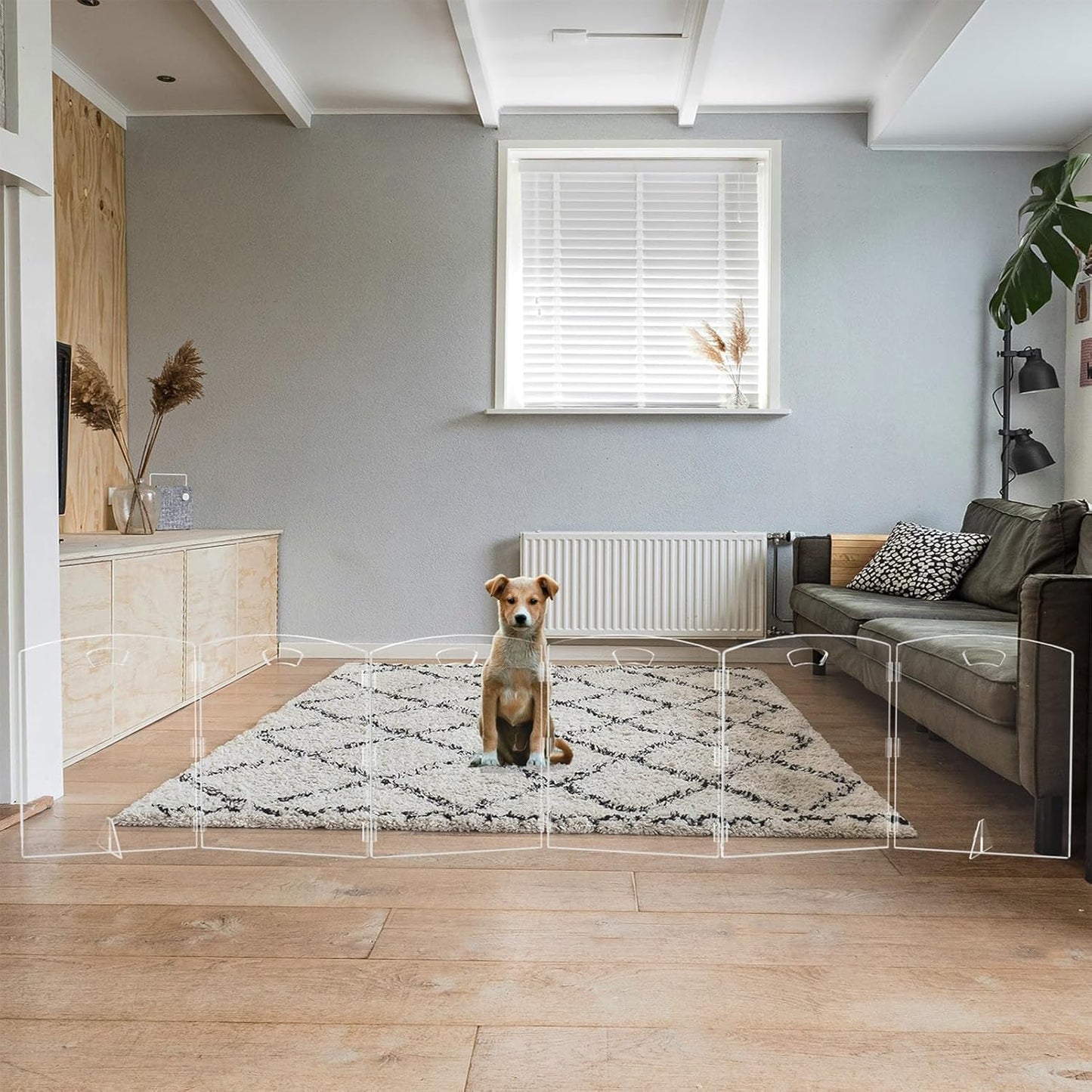 Clear Freestanding Dog Gate for Indoor Use,Pet Gates for Doorways no Drilling,Acrylic Foldable Dog Gate for Stairs with Support Feet (2 Panel - 40''W x 23''H)