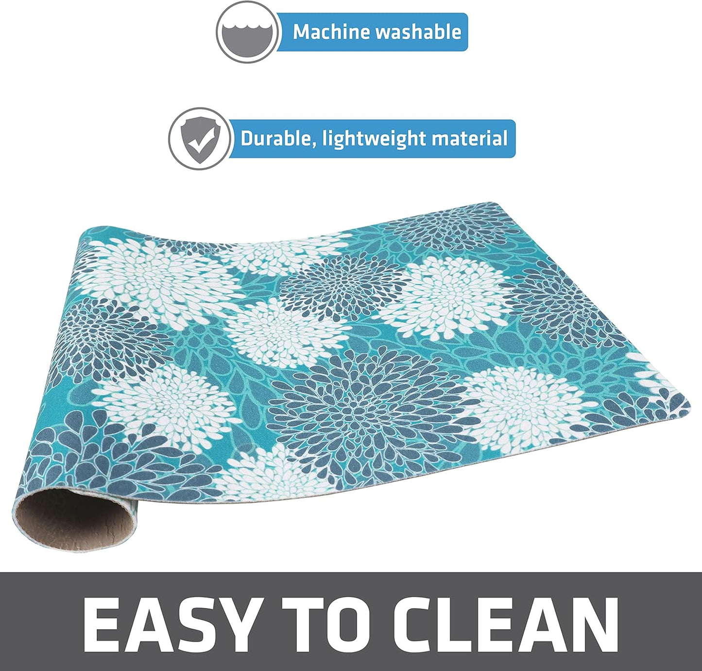 Drymate Pet Bowl Placemat, Dog & Cat Food Feeding Mat - Absorbent Fabric, Waterproof Backing, Slip-Resistant - Machine Washable/Durable (USA Made) (12” x 20”) (Indigo)