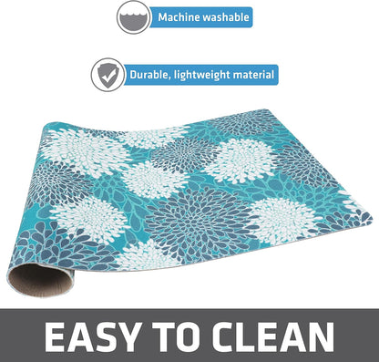 Drymate Pet Bowl Placemat, Dog & Cat Food Feeding Mat - Absorbent Fabric, Waterproof Backing, Slip-Resistant - Machine Washable/Durable (USA Made) (12” x 20”) (Indigo)