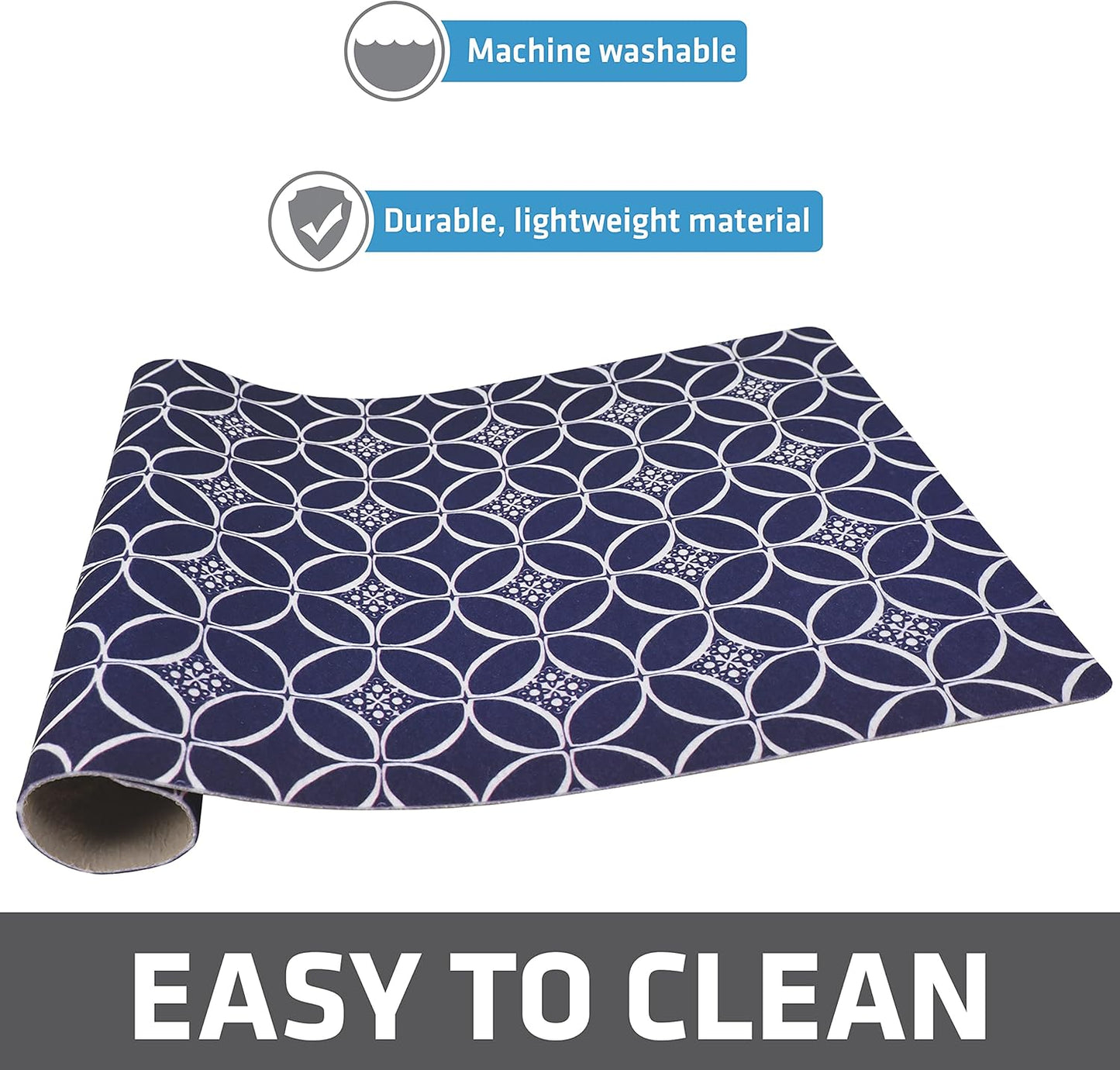 Drymate Pet Bowl Placemat, Dog & Cat Food Feeding Mat - Absorbent Fabric, Waterproof Backing, Slip-Resistant - Machine Washable/Durable (USA Made) (12” x 20”) (Indigo)