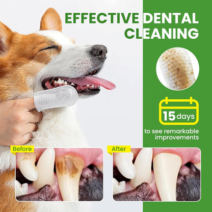No-Rinse Dog Dental Care Wipes, Cat & Dog tooth brushing kit, Dog Wipes for Pet & Cat Teeth Cleaning, Dog toothbrush Finger Dental Wipes to Remove Plaque & Tartar, Disposable Dog Wipes - 50 Count