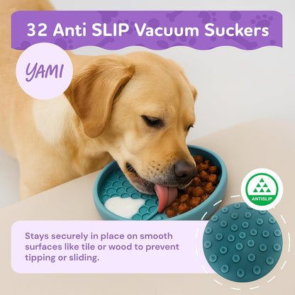 YAMI Dog Lick Bowl, Lick Mat for Dogs, Wet Food Cat Slow Feeder, Freeze Bowl, Enrichment & Puzzle Toy for Anxiety Relief, Food-Grade Silicone, Suction Cups, Dishwasher Fit, for All Breed (Light Gray)