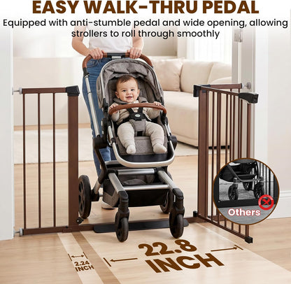 Mumeasy 29.7-46" Baby Gate for Stairs, Pressure Mounted Dog Gate for Doorways, Auto Close Walk Through Pet Gate Indoor, Extra Wide Metal Child Safety Gate, Mom's Choice Awards Winner, Black