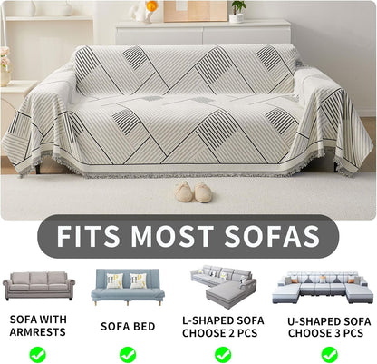 HAOMAIJIA Non Slip Couch Cover Sofa Covers for 3 Cushion Couch Washable sectional Couch Covers for Dogs pet Furniture Protector Couch Cover Blanket for Living Room (Off White, 91"x134")