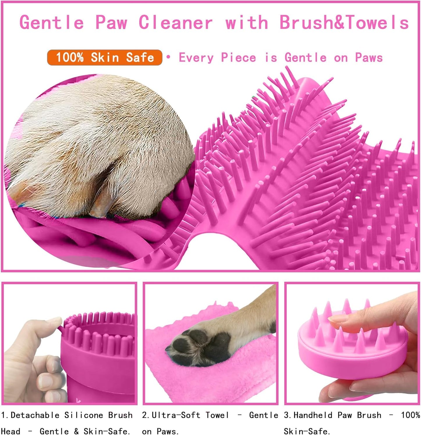 Dog Paw Cleaner Kit for L/XL Dogs - Quick Clean No Full Bath, 2-in-1 Paw Wash Cup with Detachable Silicone Brush Head, Includes Bath Brush & 3 Absorbent Towels, Blue