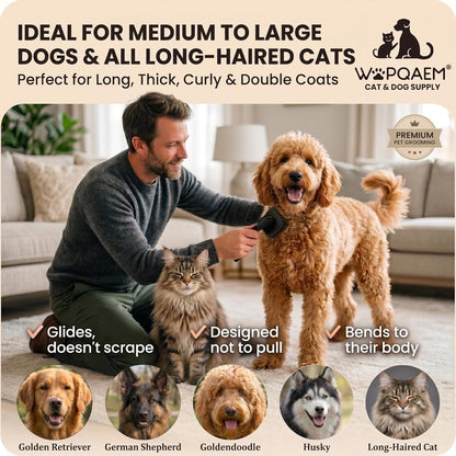 WPQAEM Dog Slicker Brush Set for Detangling & Shedding, Deep Grooming Kit for Thick, Curly & Double Coats (Goldendoodle, German Shepherd), Includes Metal Comb, Cleaning Tool & Bath Brush