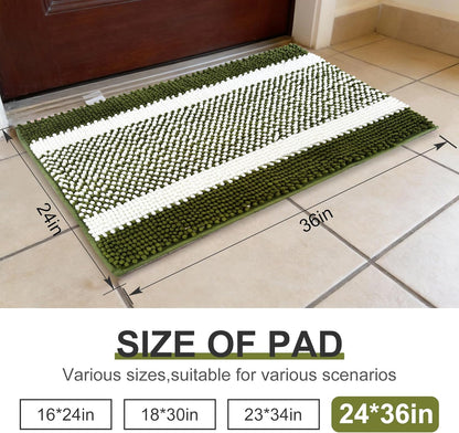pobopobo Dog Door Mat for Muddy Paws - Absorbent & Washable Chenille Rug, Non-Slip Dirt Trapper for Indoor Outdoor Entryway, Quick Dry Pet Mat for Muddy Dogs (Striped Gray-Blue&White, 24" x 16")