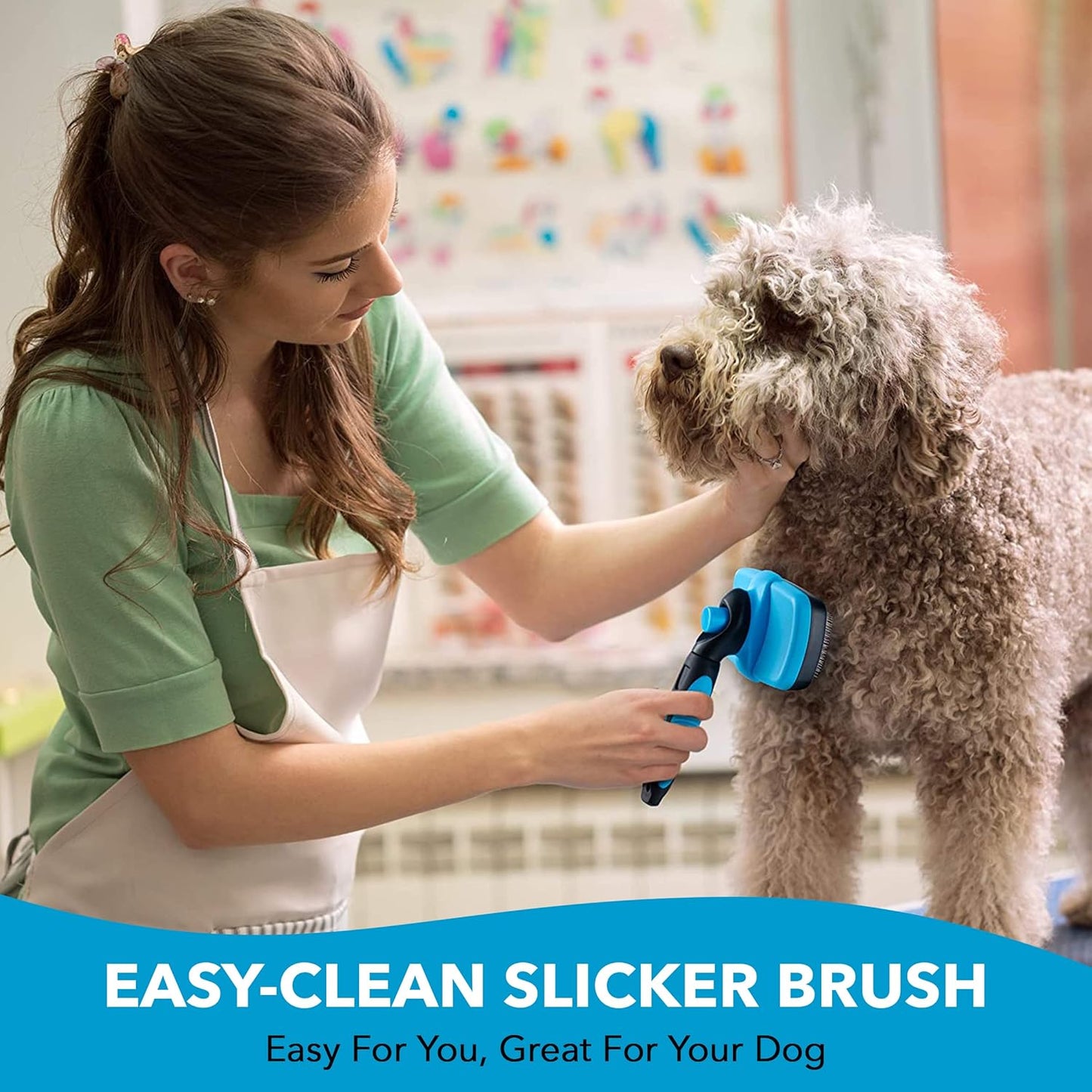 BOSHEL Slicker Brush for Dogs, Cats & Pets - Self Cleaning Grooming Brush for Long & Short Hair, Doodles, Poodles, Large & Small Breeds