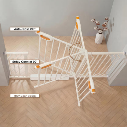 Baby Gates Extra Wide for Large Opennings with Door Pressure Mounted 90.6-95.2 Inch Extra Wide Baby Gate Dog gate for Doorways Indoor Metal Gate No Drilling with Walk-Through Door,White