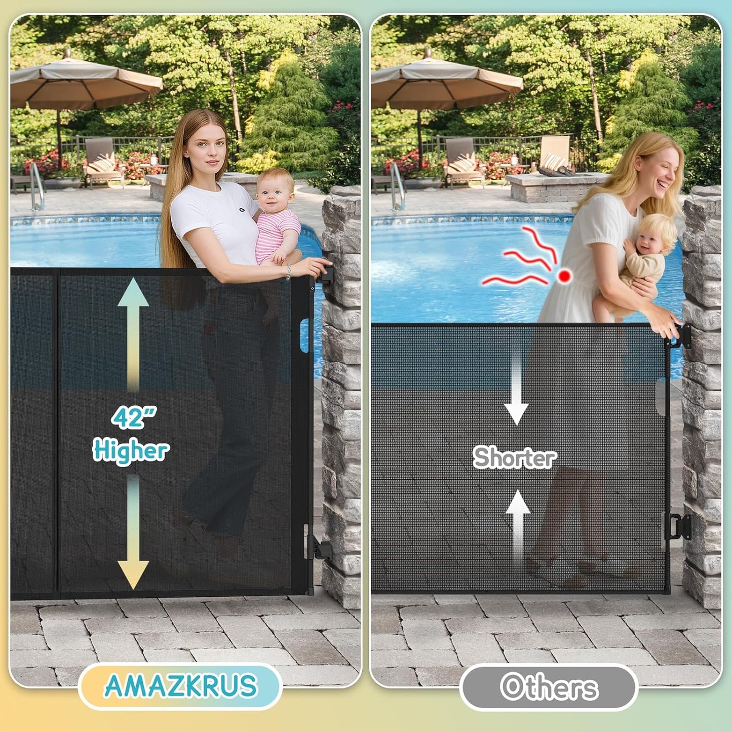 160 Inch Retractable Baby Gates Extra Wide, 42 Inch Extra Tall Retractable Gate, 13 FT Reinforced Retractable Dog Gate with Reinforcement Rod to Prevent Crawling Through, for Doorways, Stairs, Hallway
