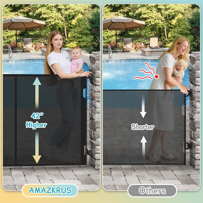 160 Inch Retractable Baby Gates Extra Wide, 42 Inch Extra Tall Retractable Gate, 13 FT Reinforced Retractable Dog Gate with Reinforcement Rod to Prevent Crawling Through, for Doorways, Stairs, Hallway