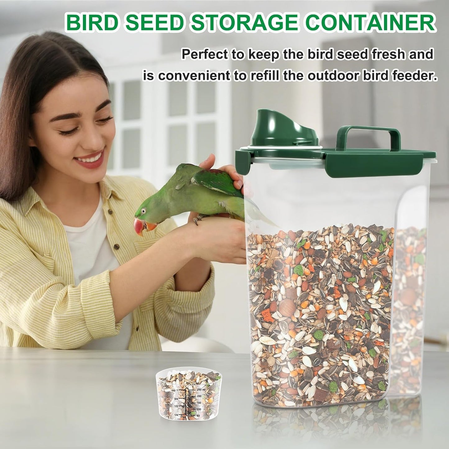 TBMax Dog Food Storage Container 5-7 lbs, Airtight Cat Food Container with Larger Spout & Measuring Cup, Portable Pet Food Storage Dispenser for Small Animal Kibble Storage, Bird Seed Container