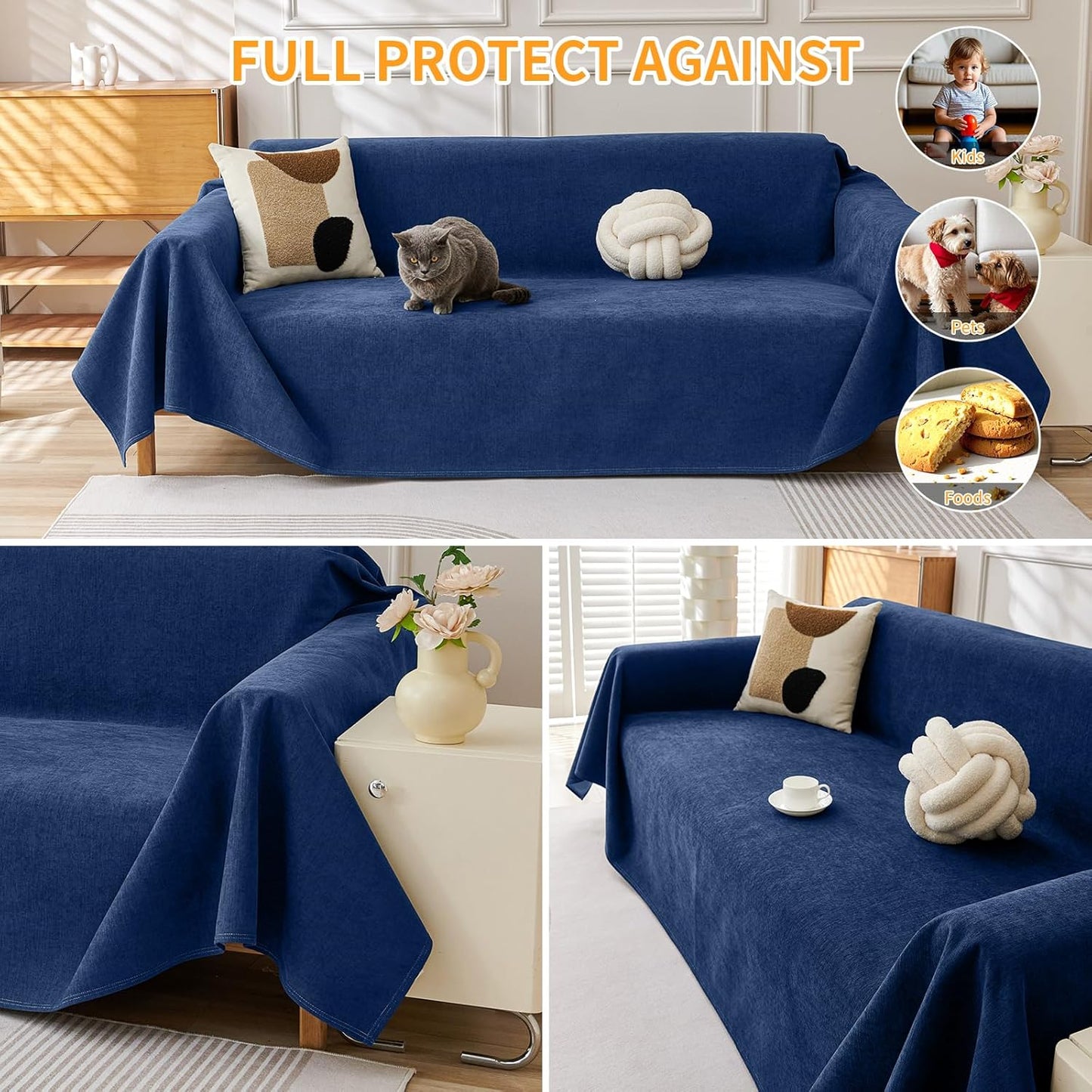 Deep Dream Cat-Scratch Resistant Couch Cover, Waterproof Sofa Cover for 3 Cushion Couch Washable, Pet Friendly Couch Protectors Anti Slip Thickened Love Seat Slipcovers for Pets, 71" x 118", Dark Grey