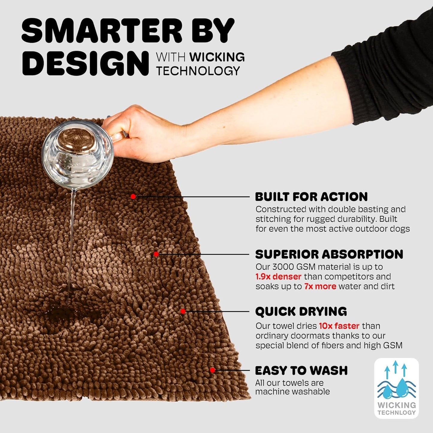 Dog Gone Smart Dirty Dog Doormat - Fast Drying Rug with Super Gripper Backing for Clean Floors - Super Absorbent and Machine Washable Mat for Muddy Paws - Grey