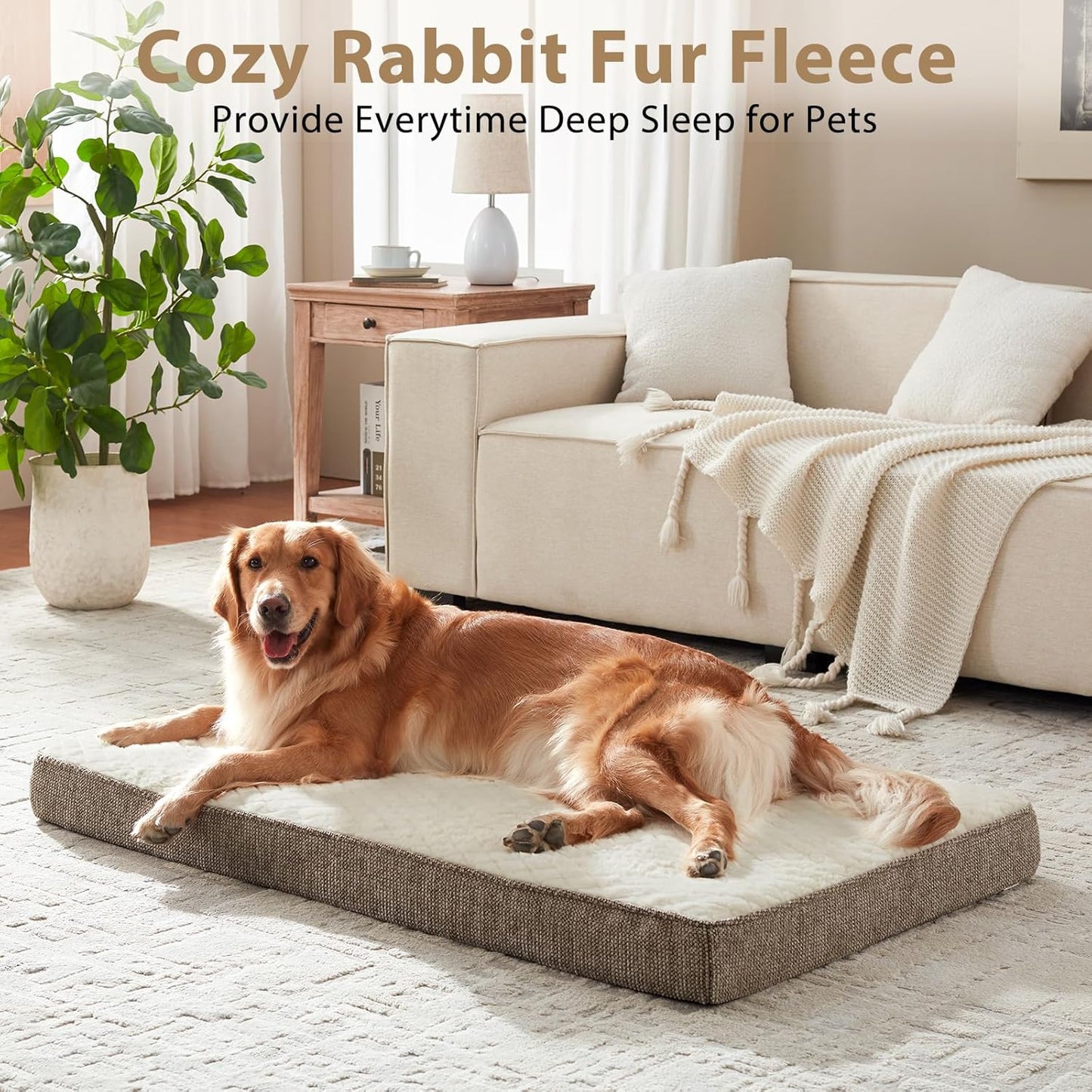 JOEJOY XL Dog Beds Large Sized Dog, Orthopedic Big Dogs Crate Bed with Washable Removable Cover, Extra Thick Egg-Crate Memory Foam Pet Beds up to 80 lbs, Grey, 41"x27"
