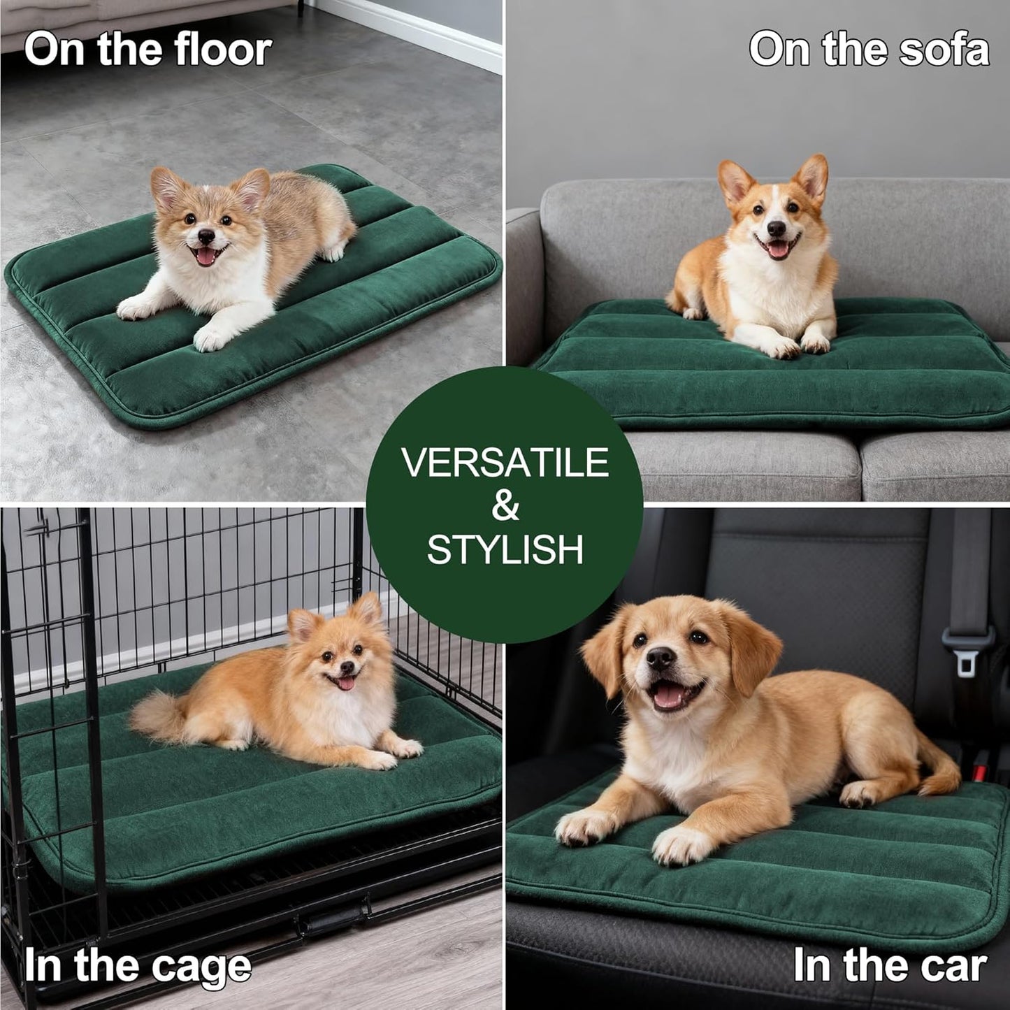 Dog Bed Mat, Reversible Crate Pad & Cute Dog Bed - Machine Washable Kennel Mat with Ultra Soft for Small Dogs (Cool/Warm), 24" x 18", Grey&Star