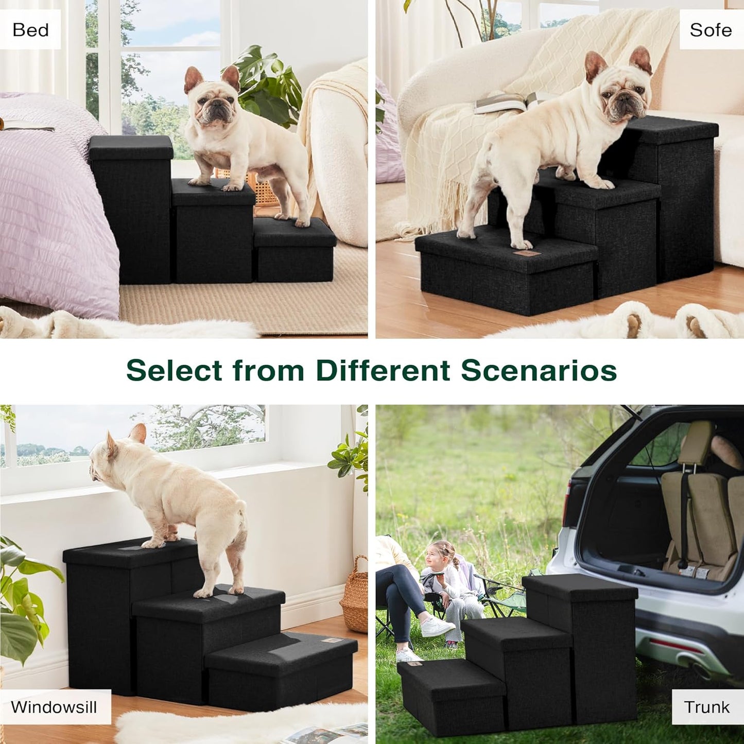 Love's cabin Dog Stairs with Storage 13" H, Foldable Pet Stairs for Small Medium or Large Dogs, Cat Puppy Steps Ramp with Zip up to 150 lbs, Solid Grey, 2 Steps