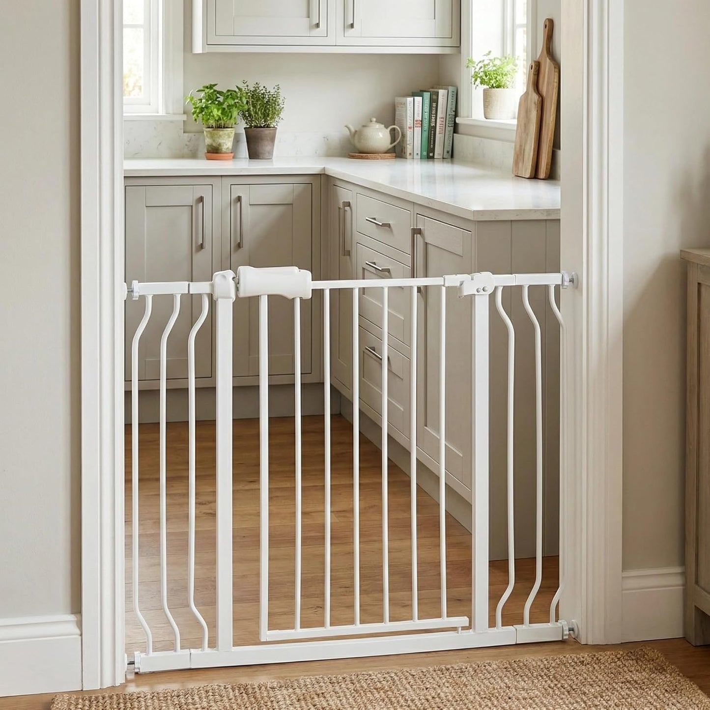 Extra Wide Baby Gate 85.8-90.5" Dog Gate Indoor Pressure Mounted No Drill Safety Gate for Large Entries, Kitchen,Stairs & Doorways, Black Metal Indoor Pet Gate for Kids & Dogs