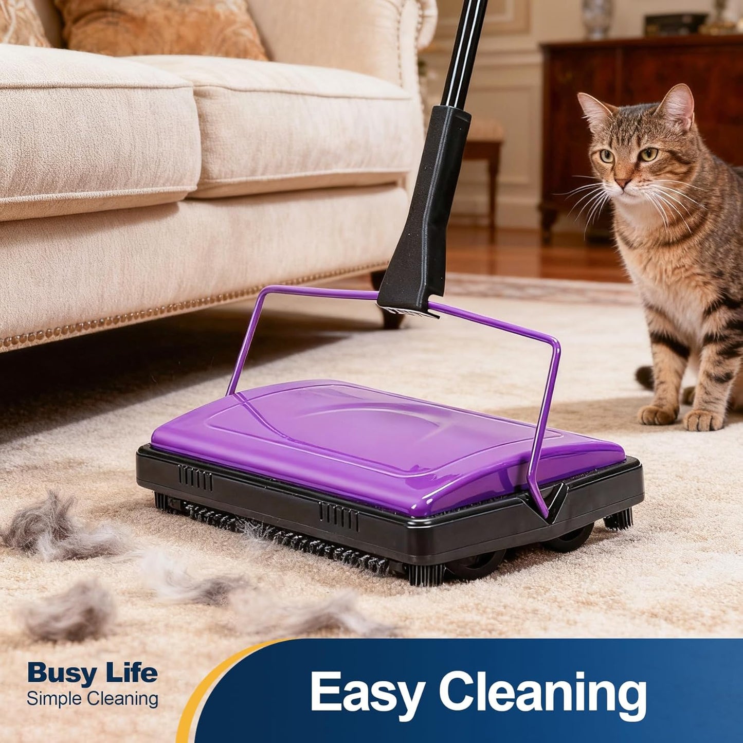 Yocada Carpet Sweeper Cleaner for Home Office Low&Undercoat Carpets Rugs Pet Hair Dust Scraps Paper Small Rubbish Cleaning with a Brush