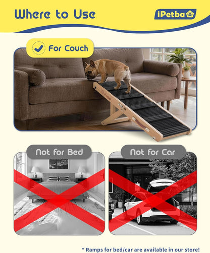Dog Ramp for Bed & Couch for Small & Medium Dogs - Joint-Friendly, Anti-Slip, Adjustable, Odor-Free, Up to 70 lbs