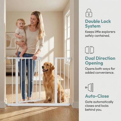 Safety Gate for Stairs & Doorways, Auto-Close Baby Gate or Dog Gate – Pressure Mount No Drilling, 30" Tall All Metal Frame with Dual Locking System (White, 30" Tall 29"-33" Wide)