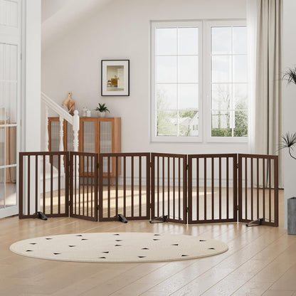 Freestanding Foldable Dog Gate - 4 Panel Room Divider with Metal Support Feet (Black)