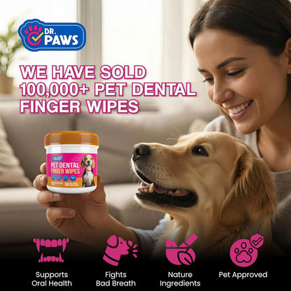 Pet Dental Finger Wipes - Natural Ingredients, Easy to Use Dog Teeth Cleaning Wipes for Effective Dog Teeth Cleaning - Ideal Dog Dental Wipes for Optimal Oral Hygiene