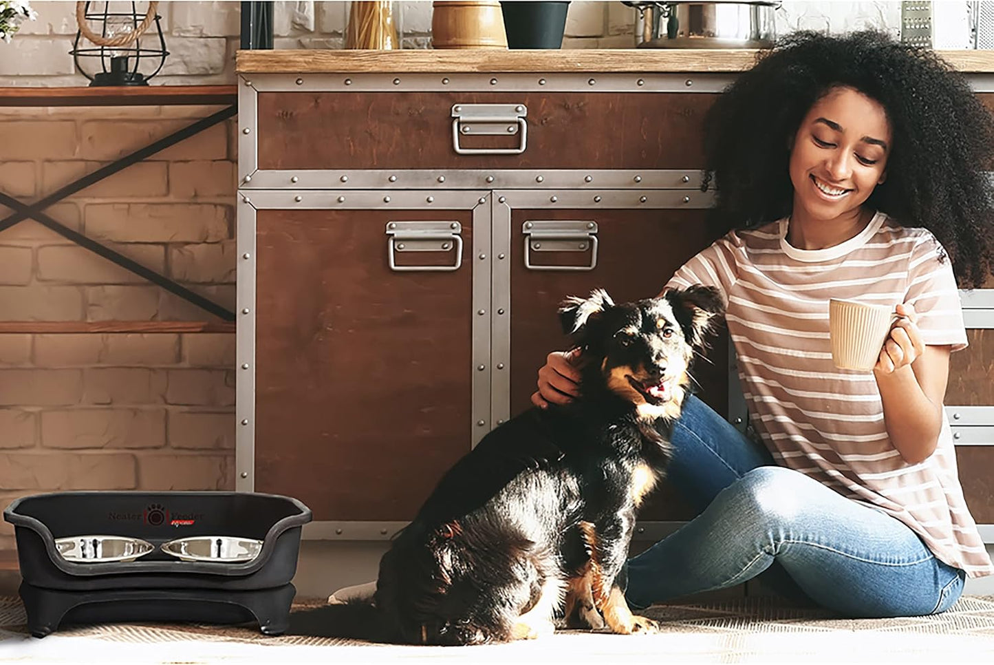 Neater Feeder Express Mess Proof Dog Bowls Elevated for Small Breeds under 15 Lb, Made in USA, No Spill Raised Dog Food Bowl Stand, Stainless Steel Food and Water Bowl Set, Feeding Station, Cappuccino
