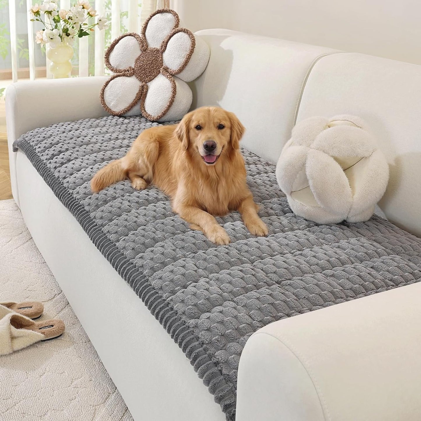 OstepDecor Couch Cover for Dogs, Washable Non Slip Sofa Cover for Pets, Soft Couch Covers for Sofa, Loveseat and Sectional, Furniture Protector Against Pet Hair & Scratches (27.6" x 27.6", Khaki)