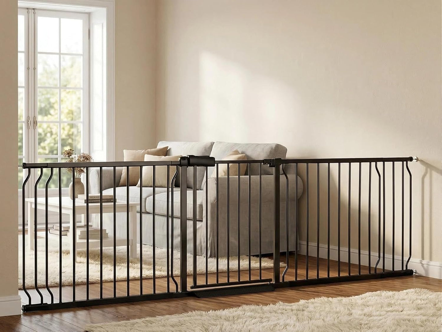 24-29 Inch Narrow Baby Gate, Pressure Mounted No Drilling Dog Gate for Stairs & Doorways, White Metal Safety Gate Indoor for Kids and Pets