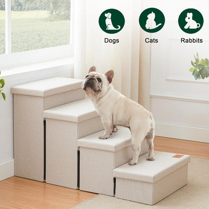 Love's cabin Dog Stairs with Storage 13" H, Foldable Pet Stairs for Small Medium or Large Dogs, Cat Puppy Steps Ramp with Zip up to 150 lbs, Solid Grey, 2 Steps