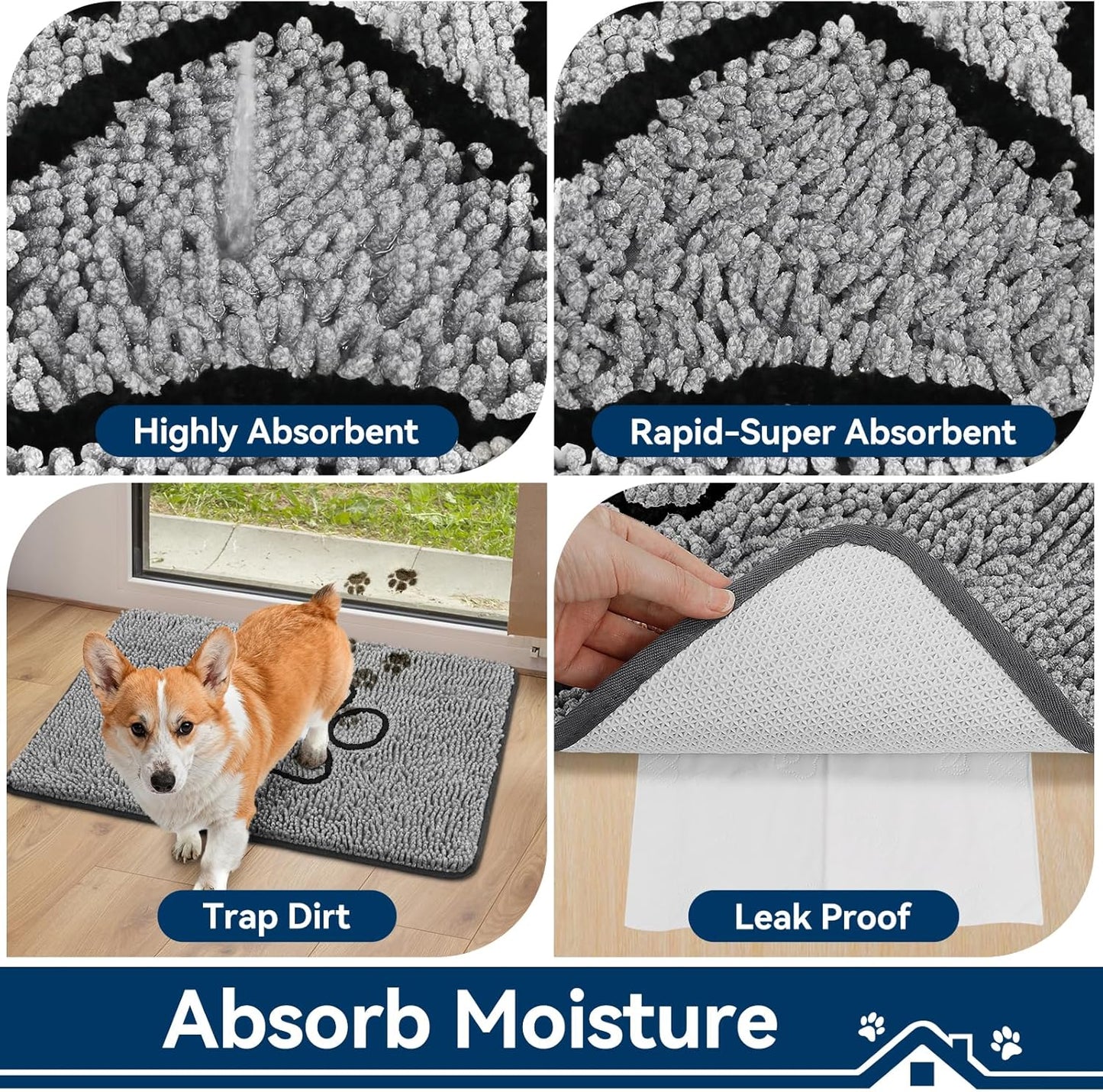 Bcoimo Super Absorbent Dog Door Mat, 30"*20" Anti Slip Mat for Muddy Paws, Pet Rugs for Dirty Paws Washable that Absorbs Moisture and Dirt, for Dog Cage and Pet Resting Carpet