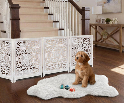 Croft&Cane Wooden Foldable Pet Dog Safety Gate – 3 Panel Freestanding Indoor Pet Fence (20 inches W x 24 inches H) – Hand-Carved Solid Wood & MDF – Fully Assembled - Antique Brown