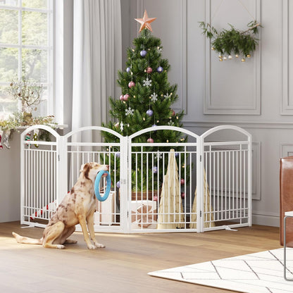 Folding No-Assembly Metal Freestanding Dog Gate with Door Walk Through,32" Height Pet Fence,144" Extra Wide Accordion Puppy Folding Playpen for Doorways,House,Stairs (6 Panels,White)