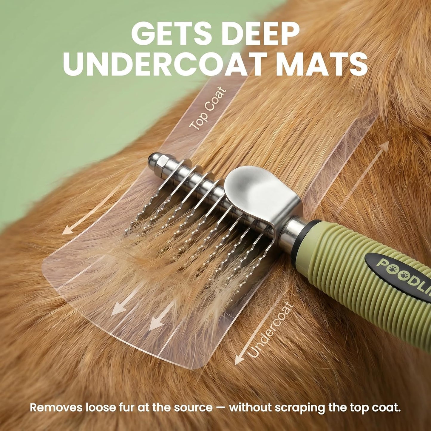 Poodle Dematting Fur Rake Comb Brush for Dogs and Cats - Long 2.5" Steel Safety Blades Metal Comb for Detangling Matted or Knotted Undercoat Hair (Orange)