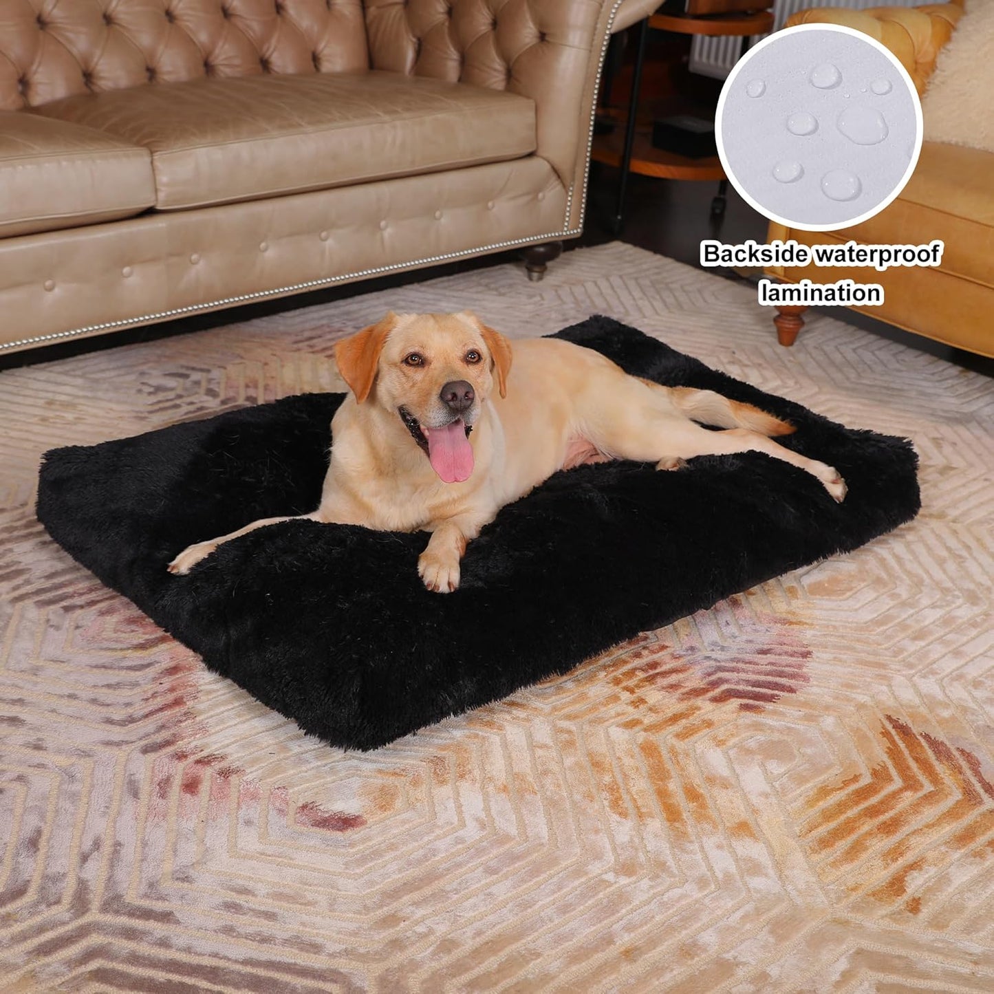 Bedfolks Waterproof Dog Crate Bed, Plush With Removable Washable Cover, Faux Fur Crate Pad for Medium Dogs, Fluffy Kennel 29"x21", Dark Grey