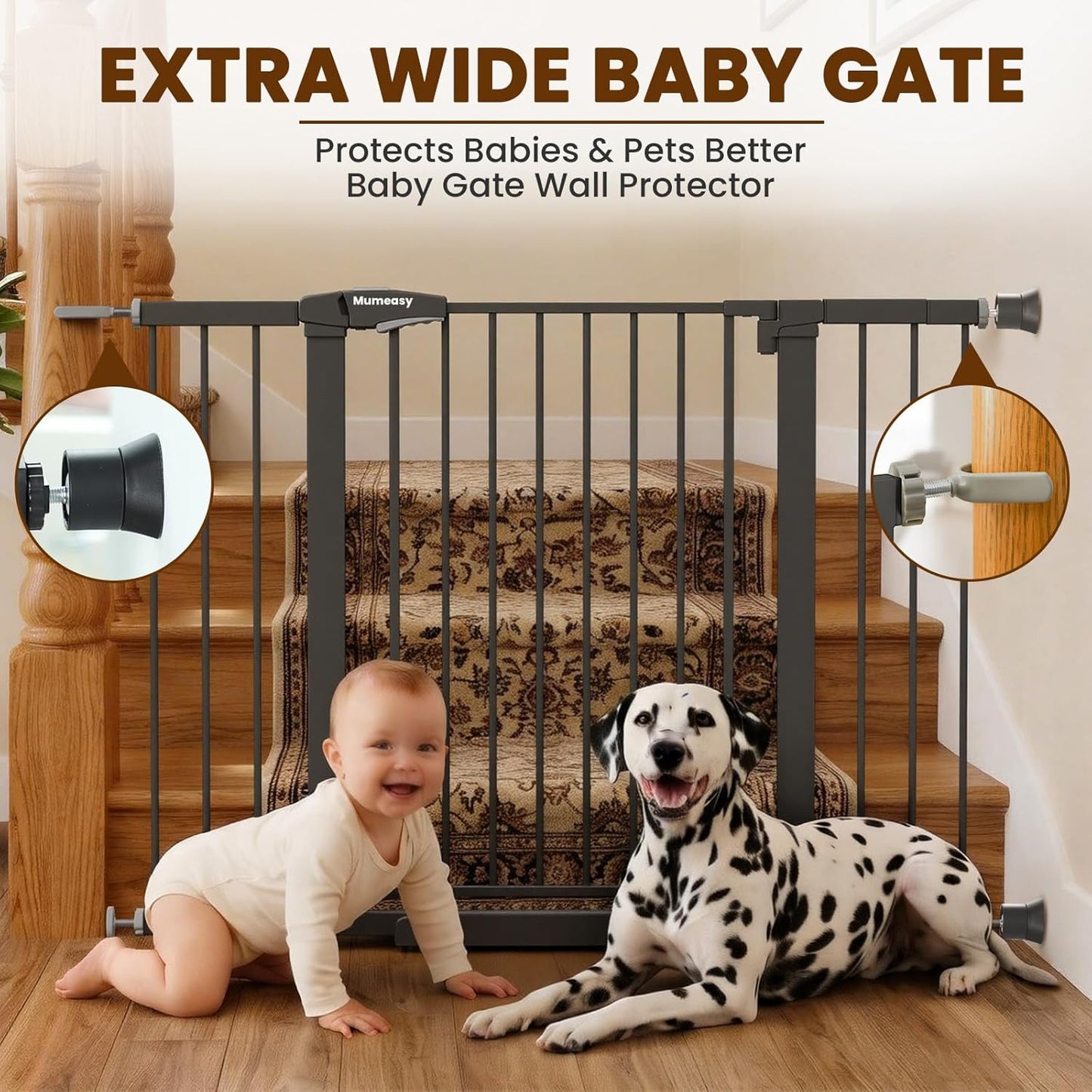 Mumeasy 36" High Extra Tall Dog Gate, 29.6"-40.5" Wide Pressure Mounted Tall Baby Gate for Dog, Auto Close Pet Gate with Door for Stairs,Doorways,House,Black