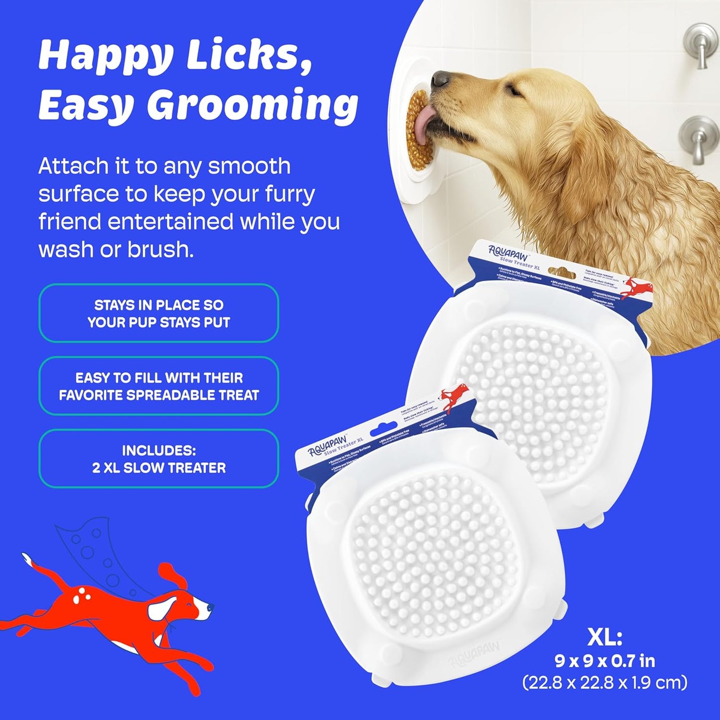 Aquapaw Lick Mat for Dogs 2-Pack XL, Suction Cup Dog Slow Feeder Pad & Licking Mat for Peanut Butter Treats – Calming Dog Bathing Aid, Stress Relief & Mental Stimulation for All Breeds - White