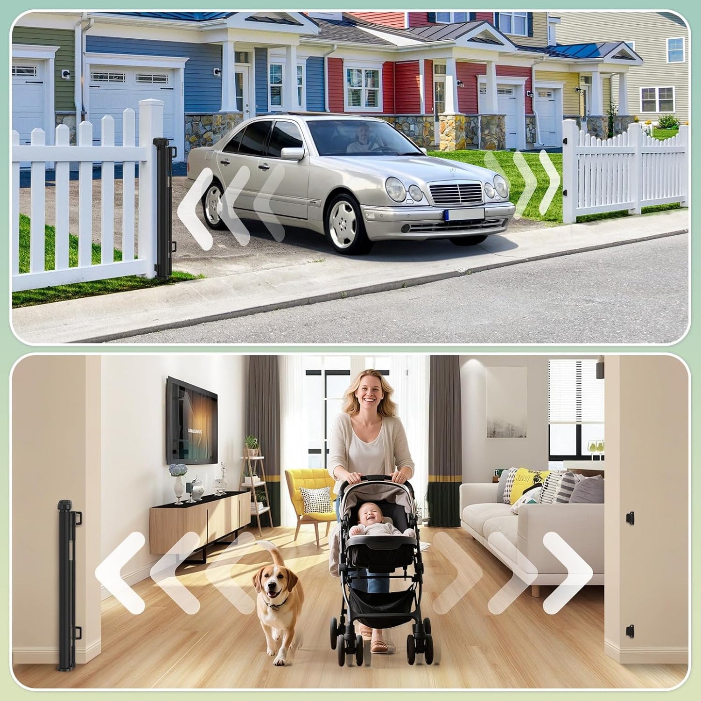 Retractable Baby Gates Extra Wide 150" × 34" Tall for Large Opening 12.5 Foot Retractable Dog Gate for Doorways, Stairs, Aisle, Indoor/Outdoor Retractable Gate for Garage, Hallways, Deck